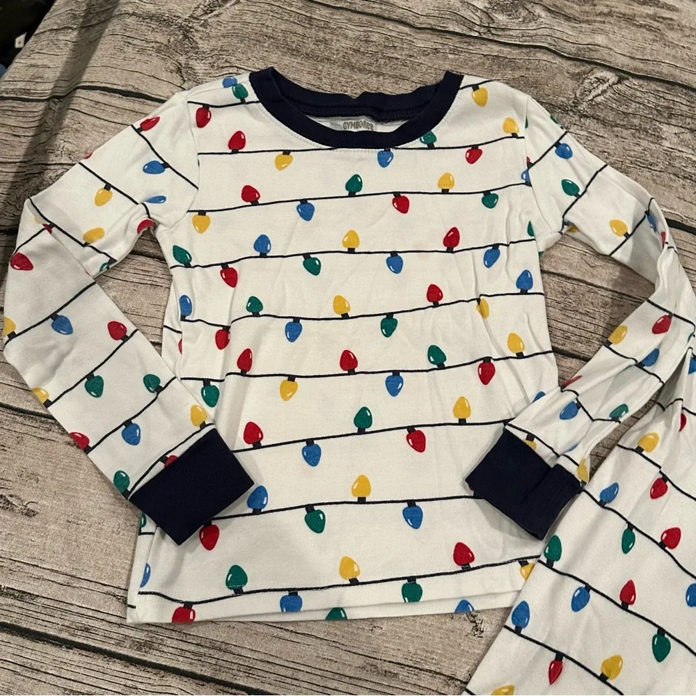 Kids White Holiday Light-Print Pajama Set